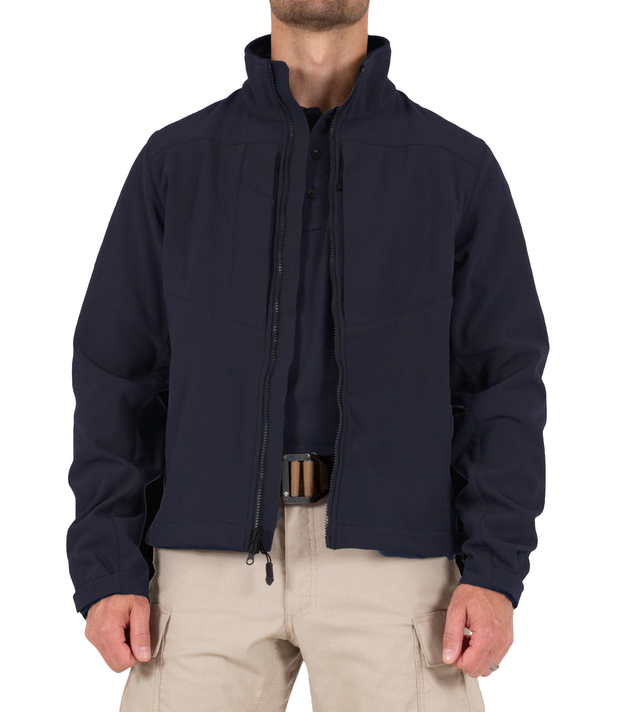 Front Open Zipper of Men's Tactix Shotshell Jacket in Midnight Navy |color_midnight navy